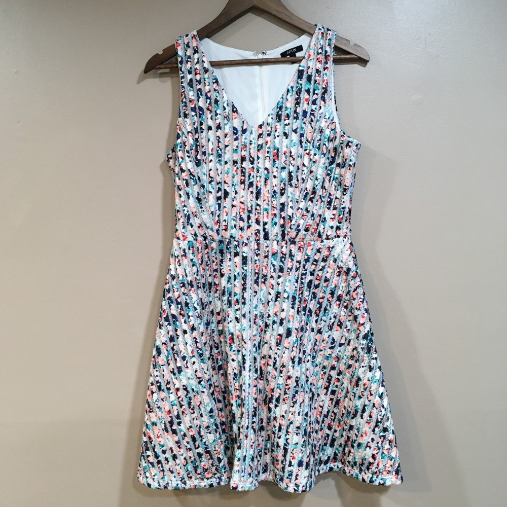 Apt. 9 Rag Rug Mini‎ Dress Womens 12 Patchwork Floral Mesh Garden Party Preppy